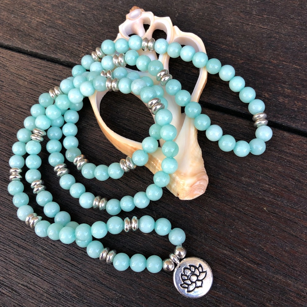 ✨SKY BLUE AMAZONITE NECKLACE/WRAP BRACELET 6mm - Picture 4 of 8